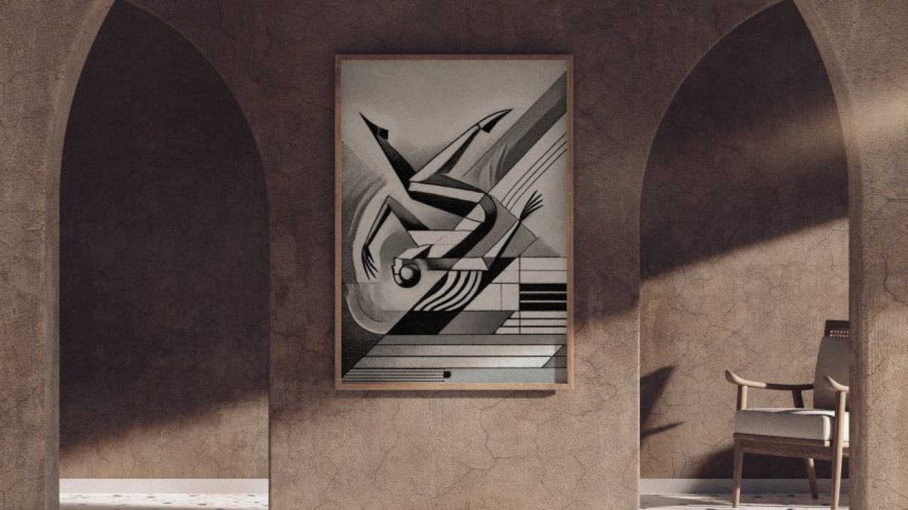 Gestürzte Figur im architektonischen Raum – Dynamik, Auflösung, Transformation